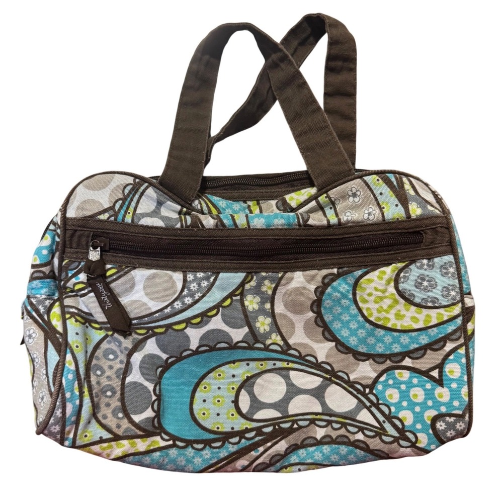 Thirty-One Cosmetic Bag Paisley Travel Toiletry Organizer Blue Green Brown